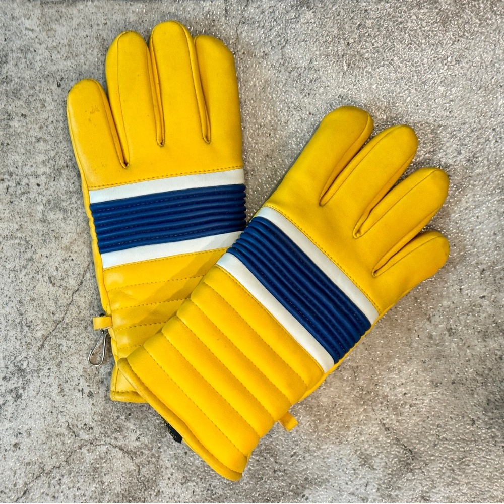 Vintage 1970s Yellow & Blue Nylon Ski Gloves – Made in Taiwan